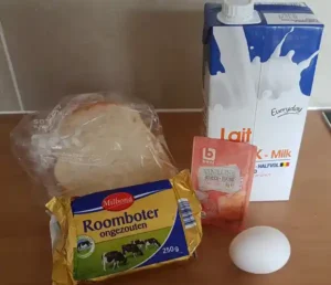 Ingrediënten voor wentelteefjes, verloren brood of gewonnen brood